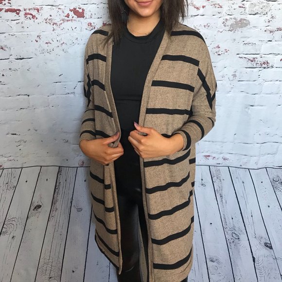 Striped Taupe Cardigan - Picture 1 of 2